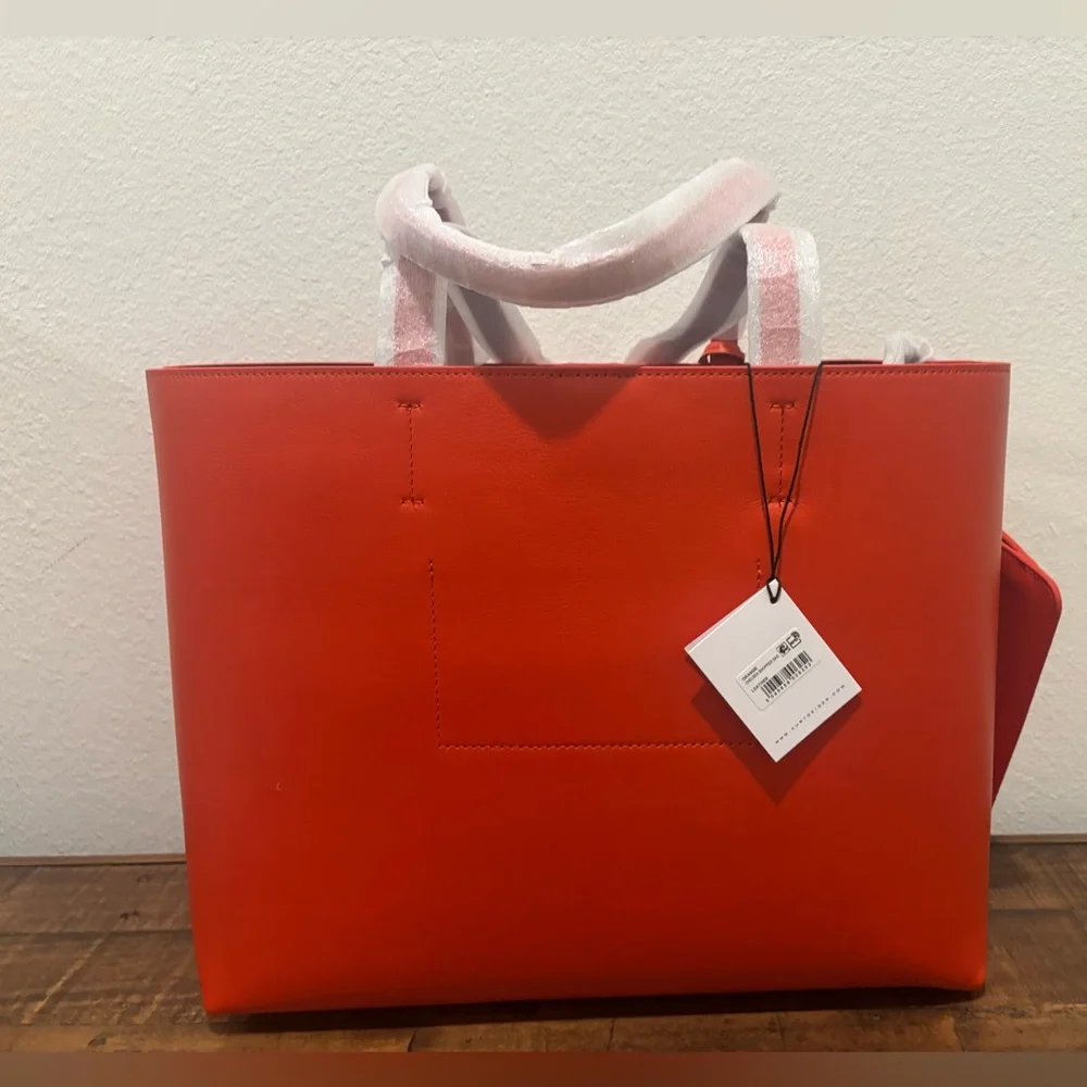 Kurt Geiger Vibrant Orange Tote with Matching Pouch - Picture 8 of 12